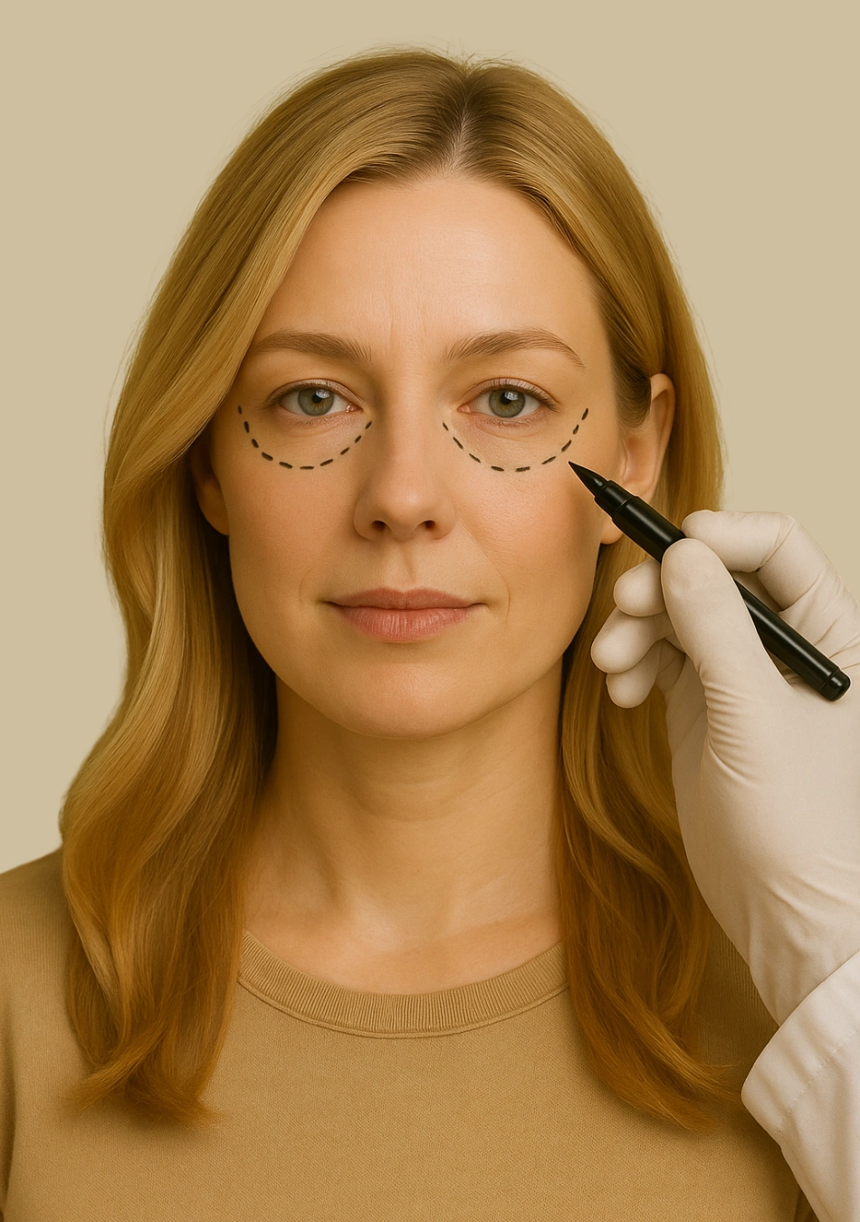 Blefaroplastia-2 mulher se olhando no espelho